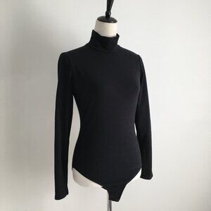 REFORMATION Black Mock Neck Long Sleeve One Piece Bodysuit